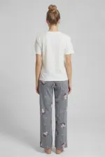 Mısırlı Kadın Pamuklu Pijama Takım Gri/Beyaz