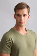 Mısırlı BAMBOO ZEUS LUXURY Regular Fit V-Neck Undershirt/T-Shirt Khaki Olive