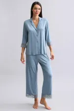 Mısırlı Kadın Bambu Pijama Takımı Petrol Mavisi