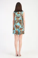 Mısırlı Kadın Viskon Desenli Şort Takımı Turkuaz