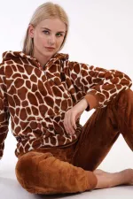 Mısırlı Kadın Welsoft Uzun Kollu Pijama Takımı Kahverengi