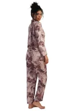 Mısırlı Kadın SATEN Uzun Kollu Gömlek Pijama Takımı Krem