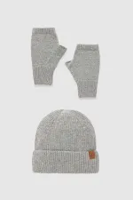 Unisex Wool Beanie and Glove Set - Milda Grey