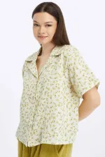 Mısırlı MÜSLİN Pamuklu Çiçekli Gömlek Yeşil
