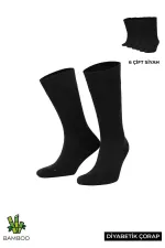 Mısırlı Unisex Bambu 6 Çift Diabetiker Lastiksiz Uzun Soket Çorap Siyah