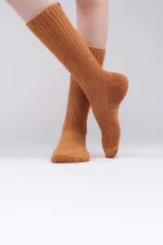 Chaussettes simples en coton éponge pour femmes égyptiennes, couleur moutarde