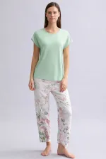 Mısırlı Kadın Örme Kısa Kol T-Shirt Yeşil