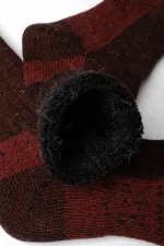 Mısırlı Unisex Alpaka Yünü Havlu Kışlık Soket Çorap Kahverengi/Kırmızı