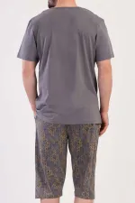 Ensemble capri à manches courtes en coton à motifs pour homme, couleur gris foncé/moutarde, de style égyptien.