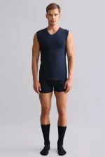 Mısırlı BAMBOO HERCULES Slim Fit V-Neck Athletic Tank Top/T-Shirt Navy Blue