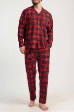 Ensemble pyjama rouge à carreaux en coton égyptien pour homme, chemise à manches longues