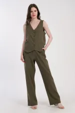 Ensemble gilet en coton tissé pour femme égyptienne, kaki