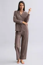 Ensemble pyjama 100 % coton marron pour femme, de style égyptien