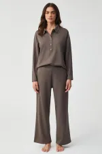 Mısırlı Kadın Pijama Takımı Kahverengi