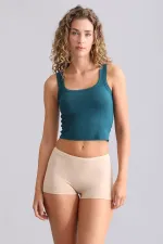 Mısırlı Modal By TENCEL U HELEN Kalın Askılı Crop / T-Shirt Fit Green