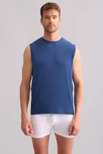 Débardeur/T-shirt de sport bleu marine à col rond, coupe classique, en bambou égyptien ZEUS