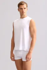 Débardeur/T-shirt de sport blanc à col rond, coupe classique, en bambou égyptien Zeus Luxury