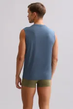 Débardeur/T-shirt de sport bleu marine à col rond, coupe classique, en bambou égyptien Zeus Luxury