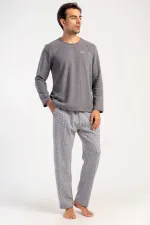 Mısırlı Men's Interlock Micro-Patterned Long-Sleeve Pajama Set Grey