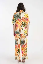 Mısırlı Kadın Viskon Kısa Kollu Gömlek Takım Çok Renkli