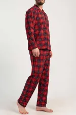 Ensemble pyjama rouge à carreaux en coton égyptien pour homme, chemise à manches longues