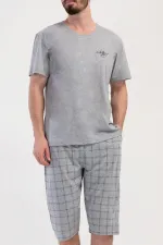 Ensemble Capri à manches courtes à carreaux pour homme, gris chiné, style égyptien