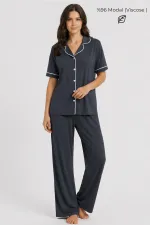 Ensemble pyjama modal anthracite pour femme, style égyptien