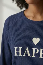 Mısırlı Kadın Pamuk Gorfe Kumaş Pijama Takım Lacivert