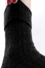 Mısırlı Women's Sheep Wool Single Curved Sock Black
