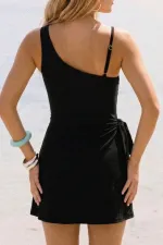 Maillot de bain une pièce noir à une épaule orné de broderies égyptiennes