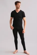 Mısırlı BAMBU TERMAL V Yaka Fanila / T-Shirt Siyah