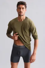 Mısırlı Modal By TENCEL HERCULES Slim Fit V Yaka Uzun Kollu Fanila / T-Shirt Koyu Haki