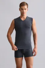 Mısırlı Modal By TENCEL HERCULES Slim Fit V-Neck Athletic Tank Top / T-Shirt Anthracite