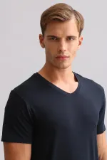 Mısırlı ORGANIC Pamuklu ZEUS LUXURY Regular Fit V Yaka Fanila / T-Shirt Lacivert