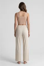 Mısırlı Kadın Modal Pamuk Karışımlı Beli Lastikli Pijama Ekru