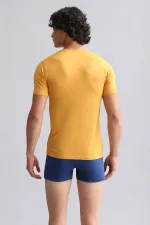 Mısırlı ORGANIC Pamuklu HERCULES Slim Fit V Yaka Fanila / T-Shirt Hardal