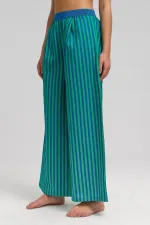 Women's Cotton Poplin Pleated Trousers Green/Navy