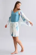 Viskon Aurora Desenli Dokuma Midi Şort Lacivert