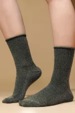 Mısırlı Kadın Bambu Gümüş Simli Soket Çorap Yeşil