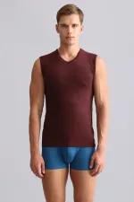 Mısırlı Modal By TENCEL HERCULES Slim Fit V-Neck Athletic Tank Top / T-Shirt Burgundy