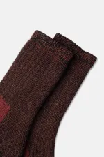 Mısırlı Unisex Alpaka Yünü Havlu Kışlık Soket Çorap Kahverengi/Kırmızı