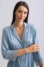 Mısırlı Kadın Bambu Pijama Takımı Petrol Mavisi