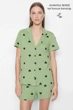 Ensemble chemise et short en coton pour femme, vert clair, style égyptien