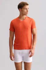 Mısırlı BAMBU ZEUS LUXURY Regular Fit V Yaka Fanila / T-Shirt Pas Kırmızı