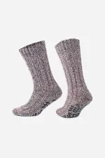 Chaussettes d'hiver roses en laine mérinos pour femmes, chaudes et isolantes, avec semelle antidérapante.