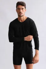 Mısırlı Modal By TENCEL HERCULES Slim Fit V Yaka Uzun Kollu Fanila / T-Shirt Siyah