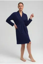 Robe courte gaufrée en coton pour femme, bleu marine, style égyptien
