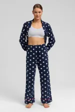 Ensemble pyjama égyptien pour femme en modal à pois bleu marine