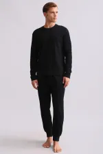 Ensemble pyjama égyptien noir à manches longues en coton pour homme