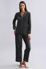 Mısırlı Kadın %100 Pamuk Pijama Takımı Siyah